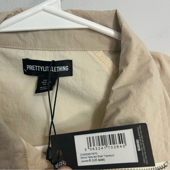 NWT PrettyLittleThing Stone Texture Shell Tracksuit Jacket Beige Cream Size 4 - Picture 4 of 8